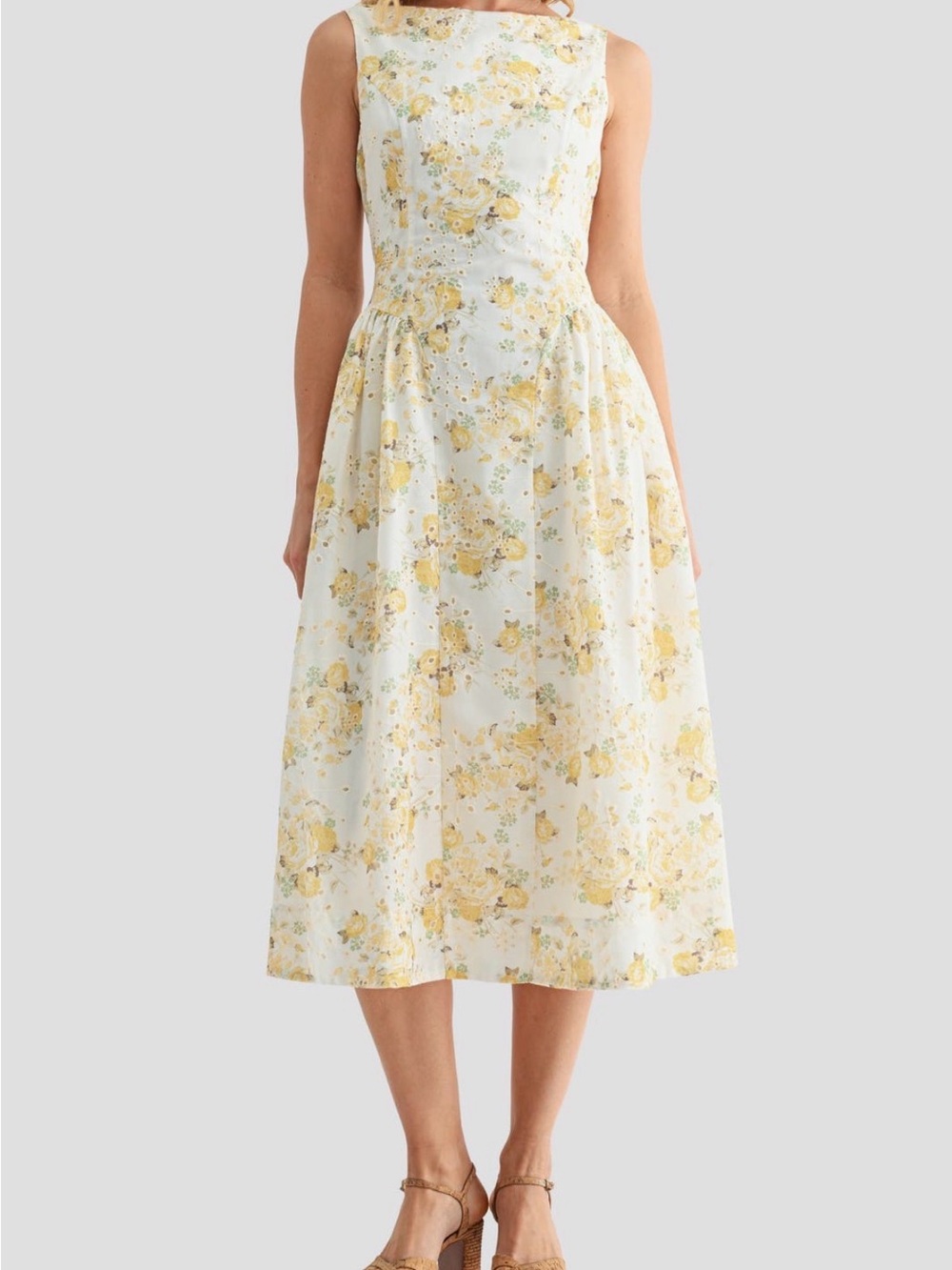 Floral Eyelet Fit & Flare Midi Dress